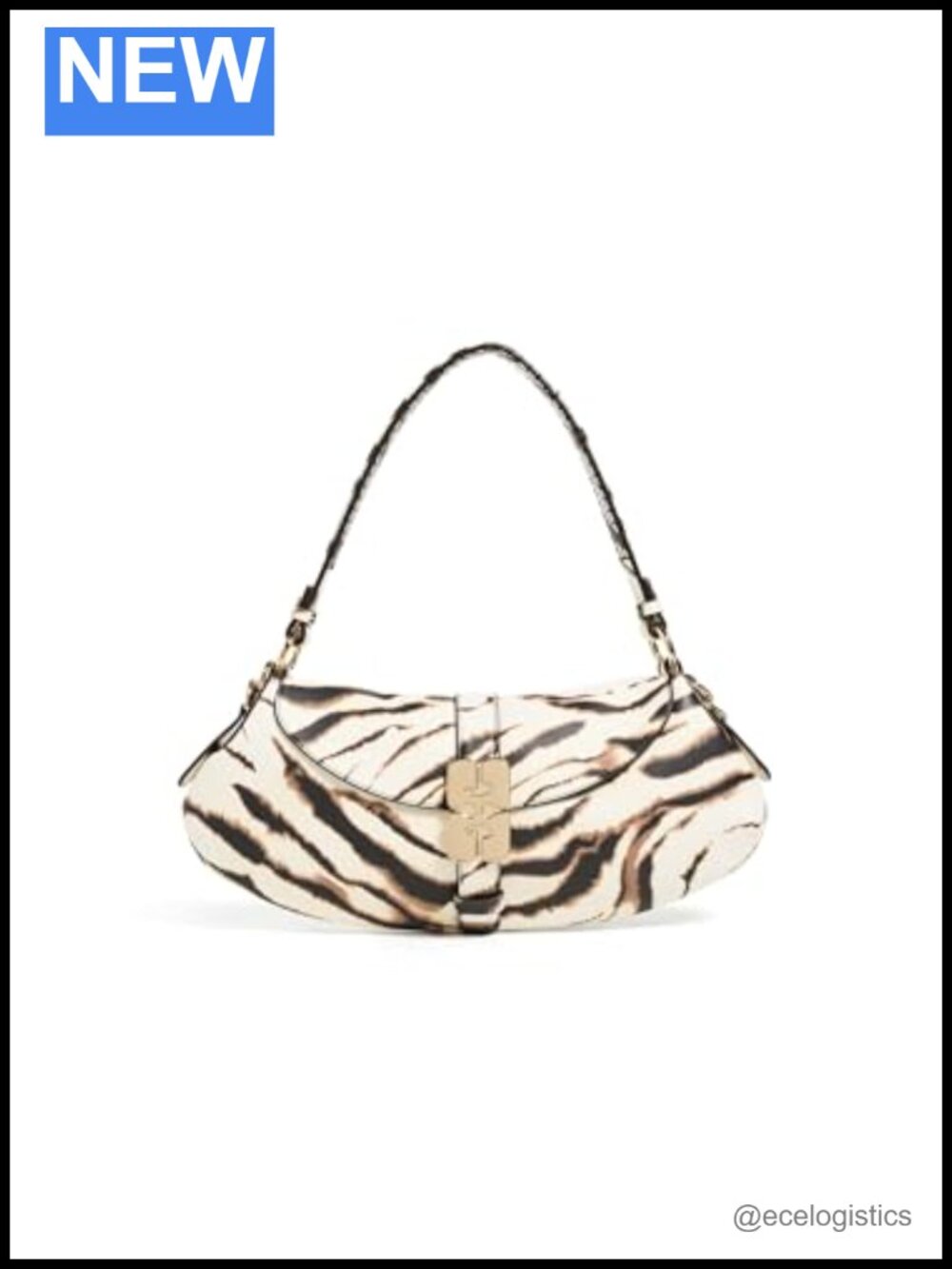 Faux Leather Ganni Kat Zebra Shoulder Bag with Gold-Tone Hardware Cotton